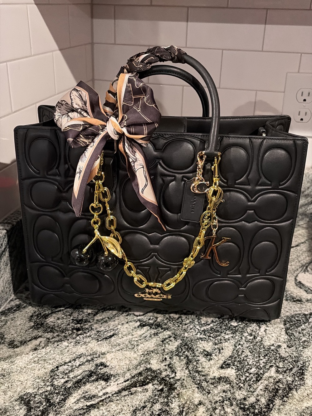 Coach Black Quilted Leather Tote with Gold Hardware